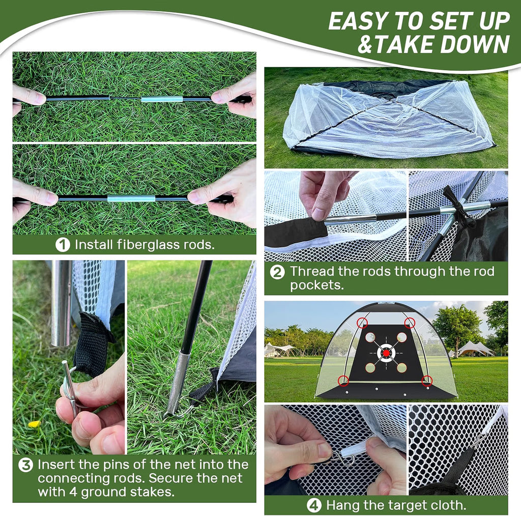 Golf Practice Pro™ – 10x7FT Golf Practice Net with Training Mat, Target, Golf Balls, Tees & Carry Bag for Backyard, Indoor & Outdoor Practice