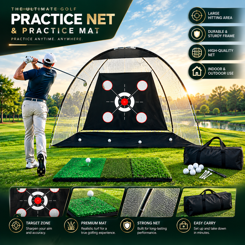 Golf Practice Pro™ – 10x7FT Golf Practice Net with Training Mat, Target, Golf Balls, Tees & Carry Bag for Backyard, Indoor & Outdoor Practice