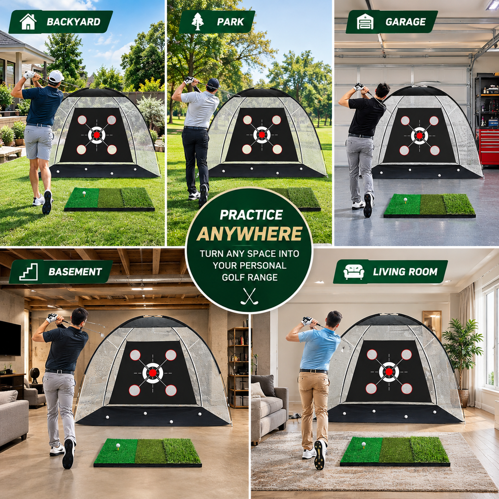 Golf Practice Pro™ – 10x7FT Golf Practice Net with Training Mat, Target, Golf Balls, Tees & Carry Bag for Backyard, Indoor & Outdoor Practice