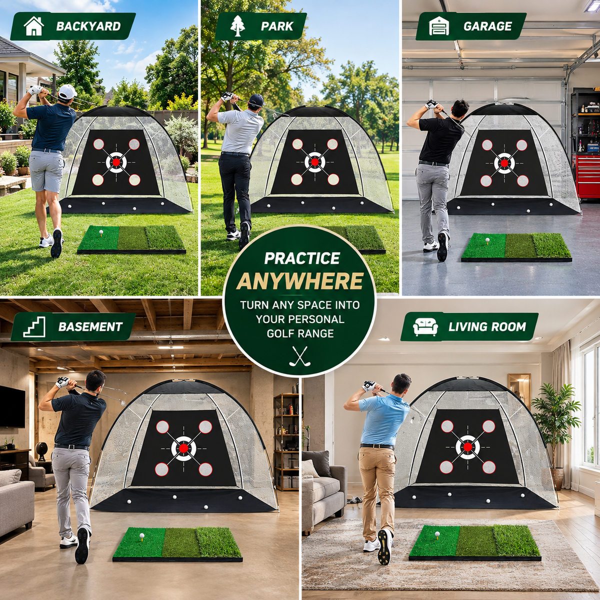Golf Practice Pro™ – 10x7FT Golf Practice Net with Training Mat, Target, Golf Balls, Tees & Carry Bag for Backyard, Indoor & Outdoor Practice
